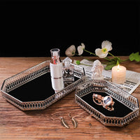 Metal storage tray decorative mirror for cosmetics and dishes