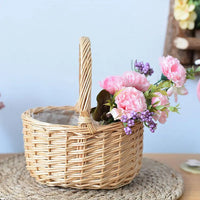 Vintage storage basket in hand woven rattan for flowers and food