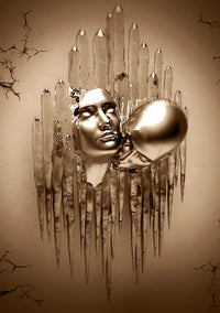 Kissing Couple Canvas Poster with Decorative Glitter Accent - 20X30cm Unframed