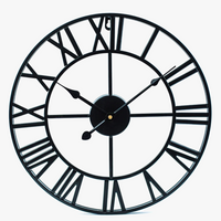 Retro wall clock in hollow metal style 3D with Roman numerals