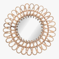 Round Rattan-Style Wall Mirror in Aluminum, 6 Inches