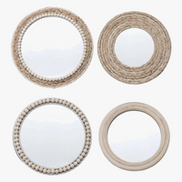 Bohemian Round Straw Rope Mirror with Wooden Beads