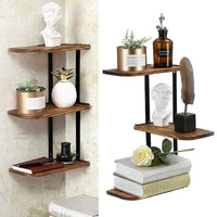 Three-level rustic wooden corner wall shelf