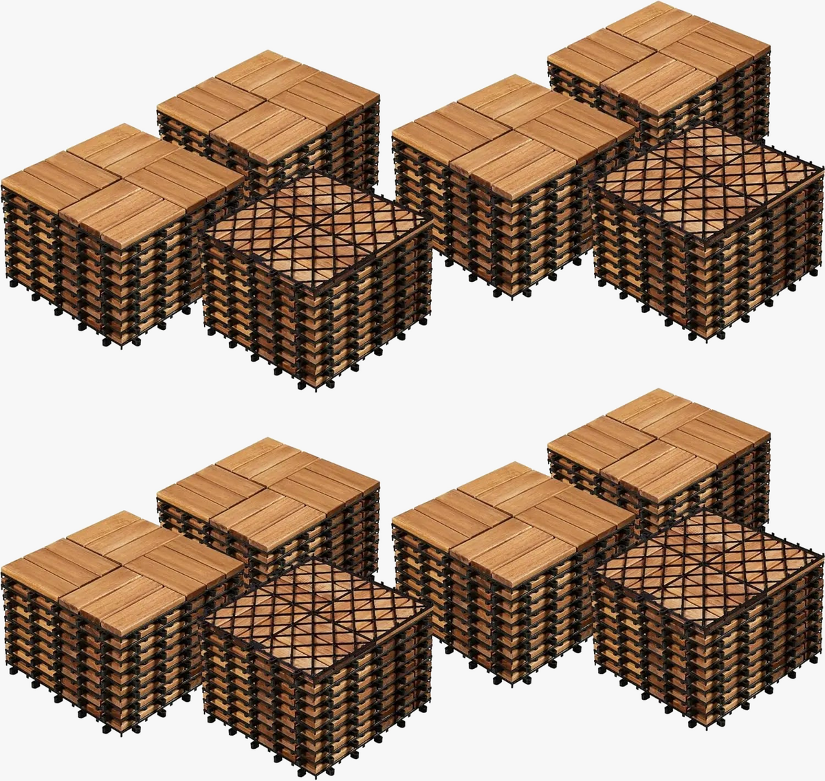 108-Pack 5 cm Acacia Wood Interlocking Deck Tiles