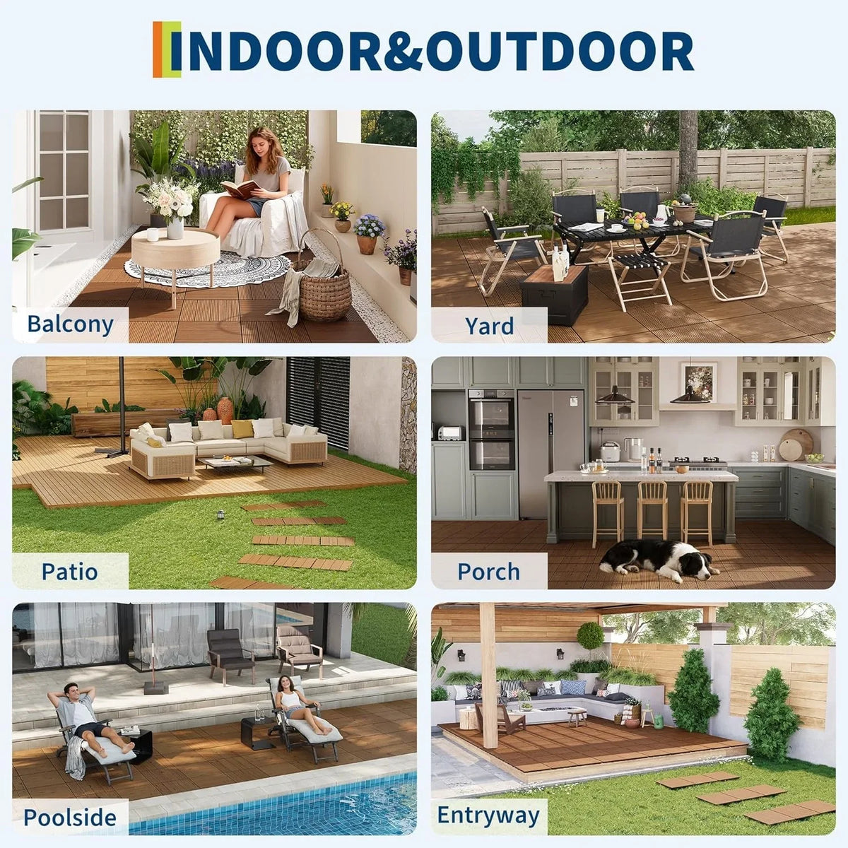 30x30 Acacia Wood Interlocking Deck Tiles Slip-Resistant for Patios & Balconies - view 7