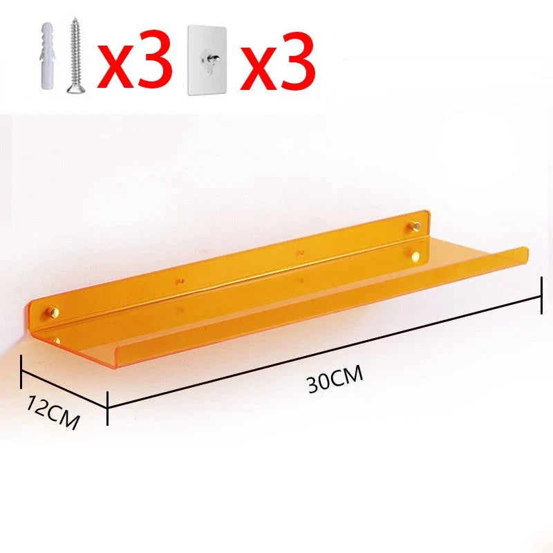 Acrylic floating shelf for modern invisible storage - 30cm Yellow