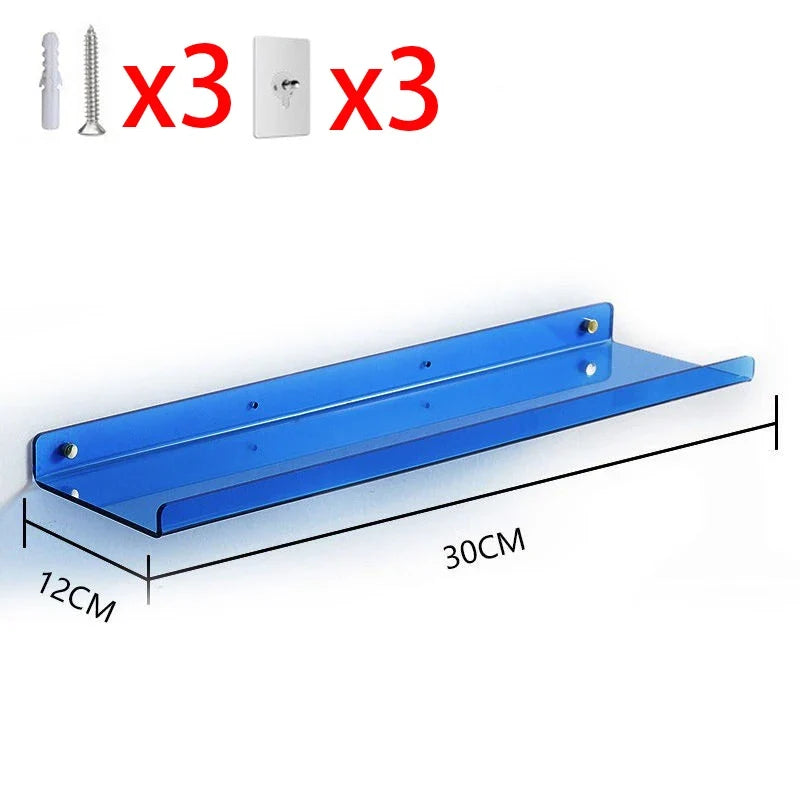 Acrylic floating shelf for modern invisible storage - 30cm Blue