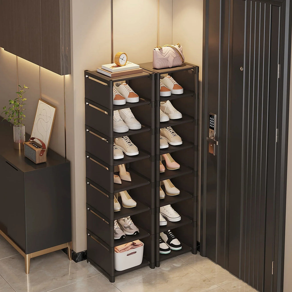 Stackable and adjustable shoe organizer space gain