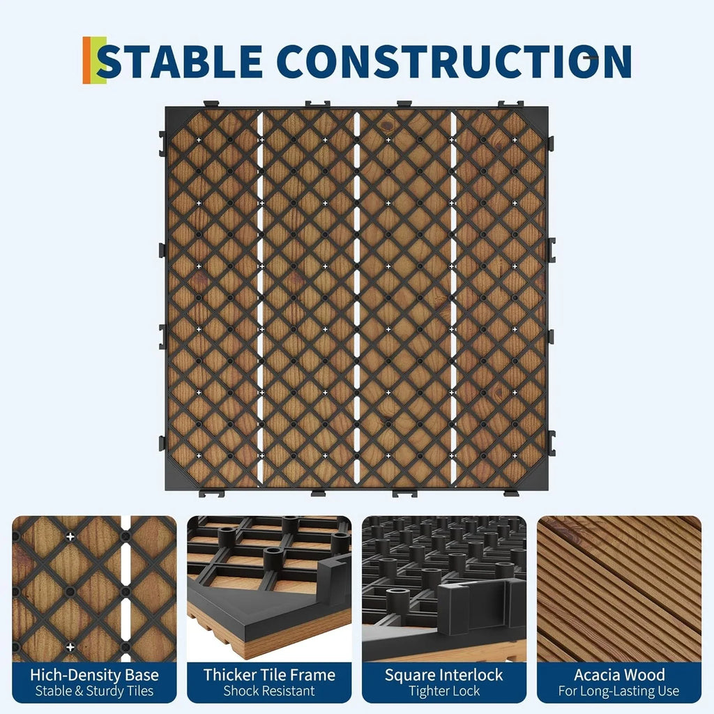 30x30 Acacia Wood Interlocking Deck Tiles Slip-Resistant for Patios & Balconies - view 4