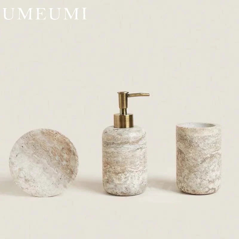 Natural marble and travertine bathroom set - Three-piece set