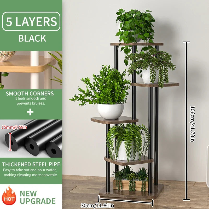 Wooden support for plants and pots of inner flowers - B-5 couches noires