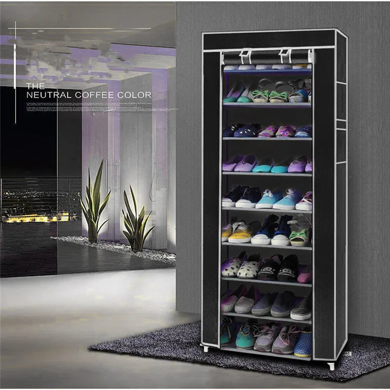 Fabric shoe shelf for reduced space and practical storage