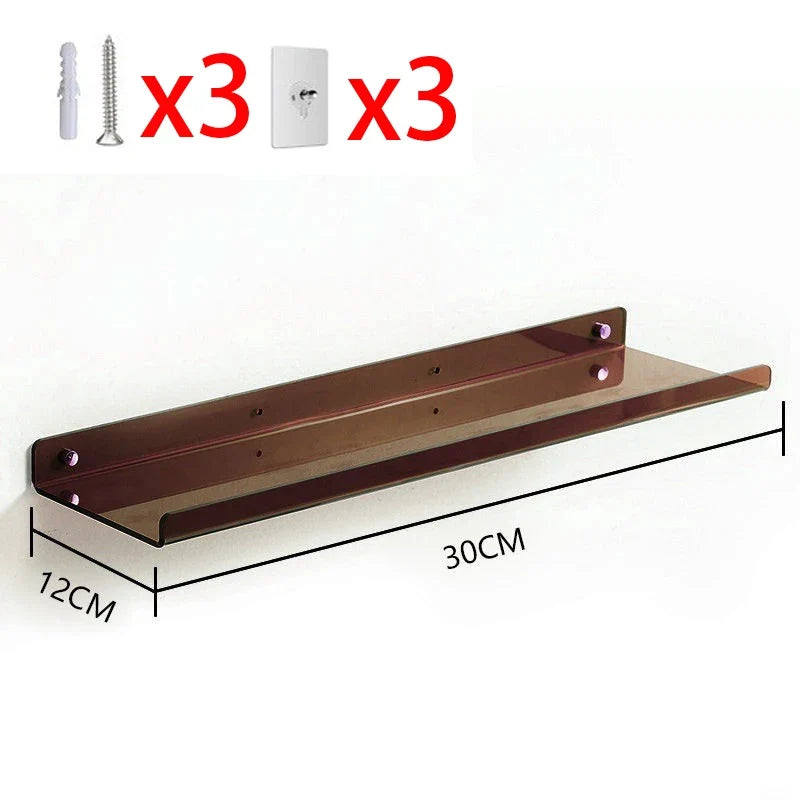 Acrylic floating shelf for modern invisible storage - 30cm Brown