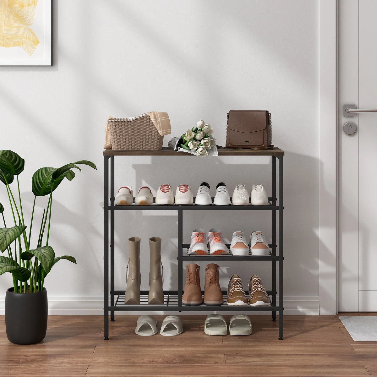 Metal shoe shelf with 4 open storage levels - view 7