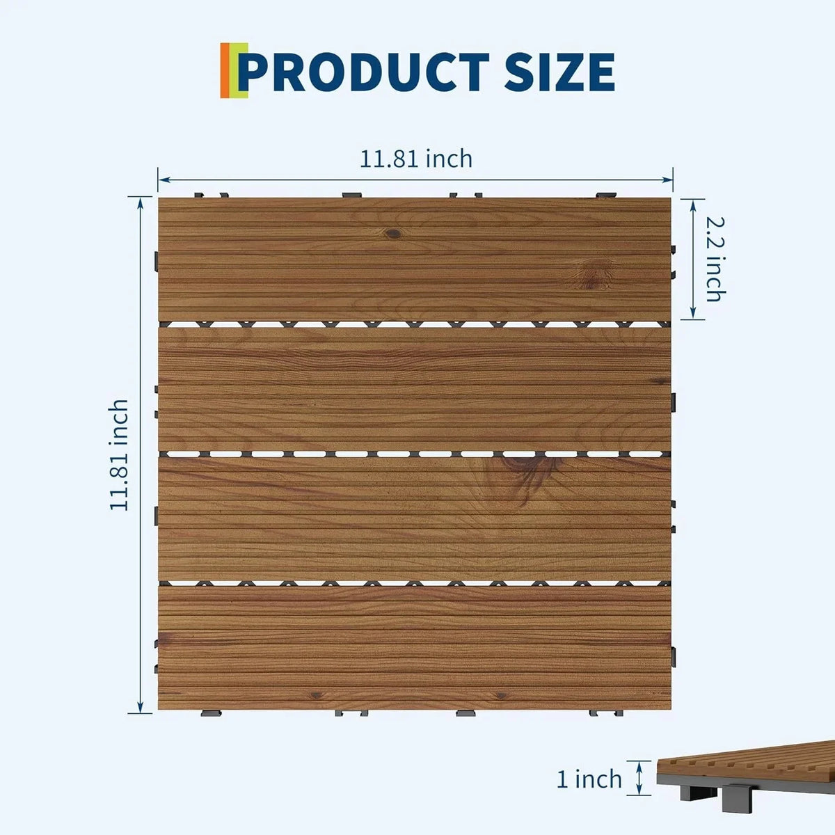30x30 Acacia Wood Interlocking Deck Tiles Slip-Resistant for Patios & Balconies - view 3