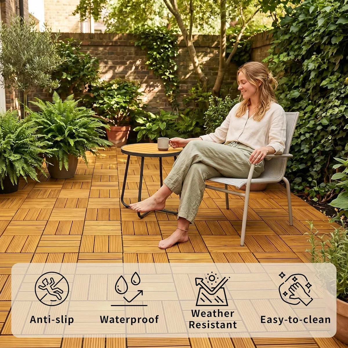 305mm Acacia Wood Interlocking Deck Tiles - view 2