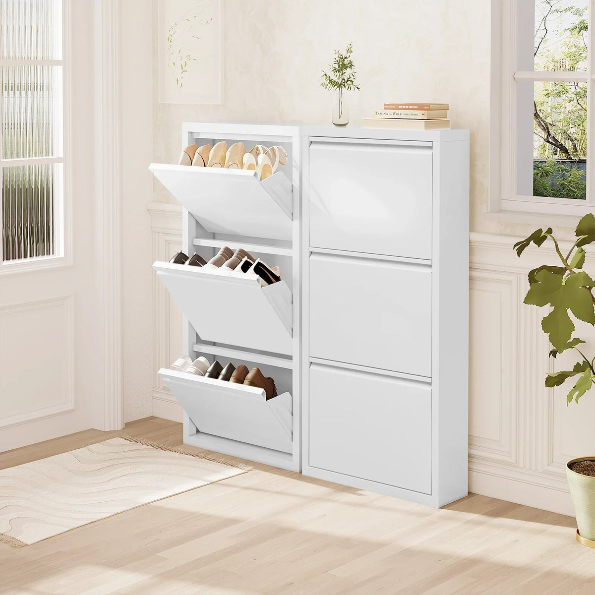 Narrow shoe cabinet with 3 shutters closed - view 5