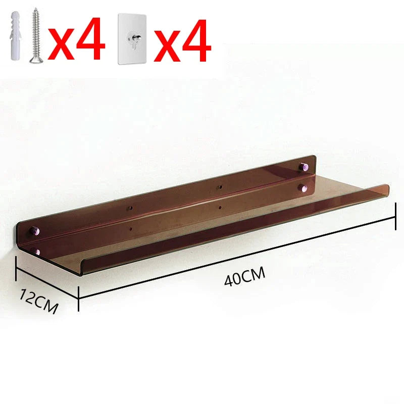 Acrylic floating shelf for modern invisible storage - 40cm Brown