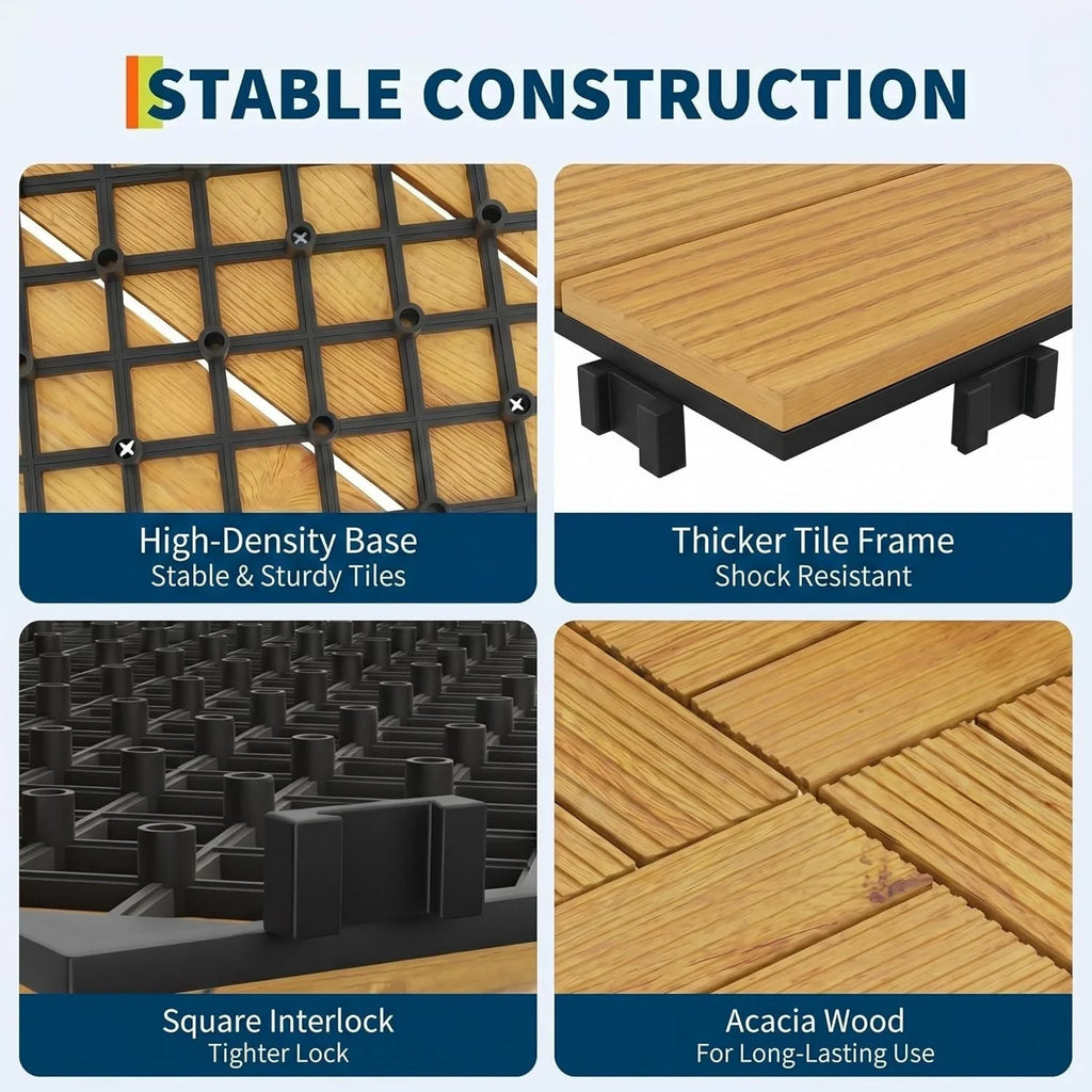 305mm Acacia Wood Interlocking Deck Tiles - view 7