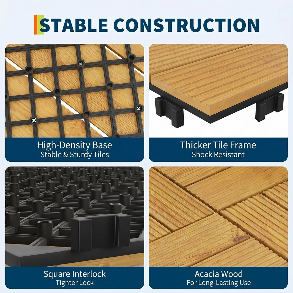 305mm Acacia Wood Interlocking Deck Tiles - view 7