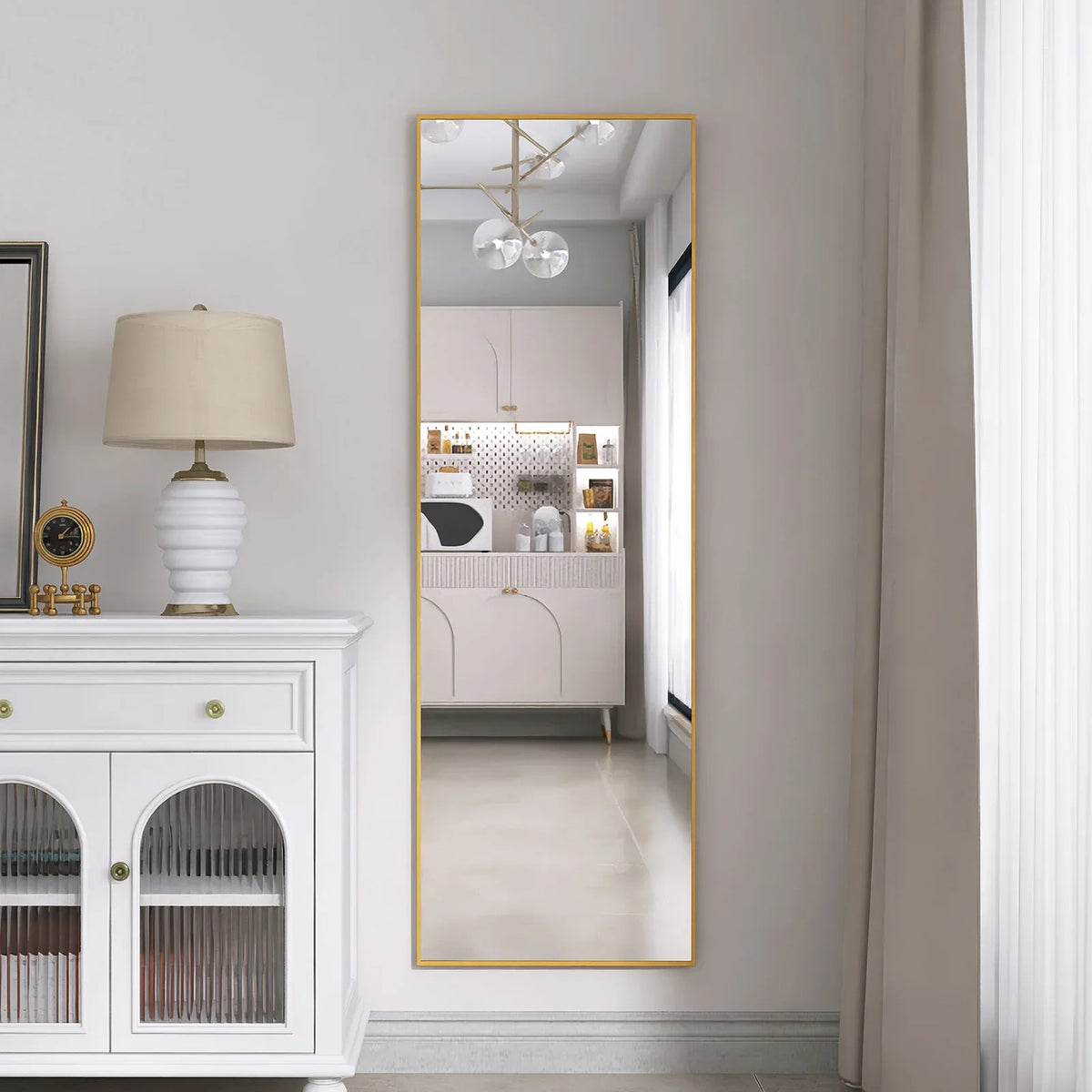 1620x530mm gold full-length mirror,vertical,suspended or wall mounted mirror with bracket,made aluminum alloy rectangular frame - view 3