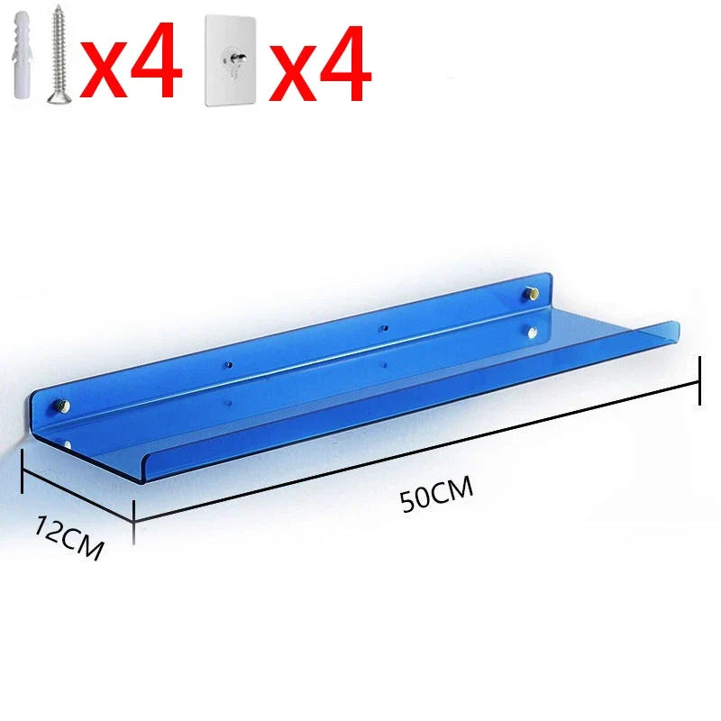 Acrylic floating shelf for modern invisible storage - 50cm Blue