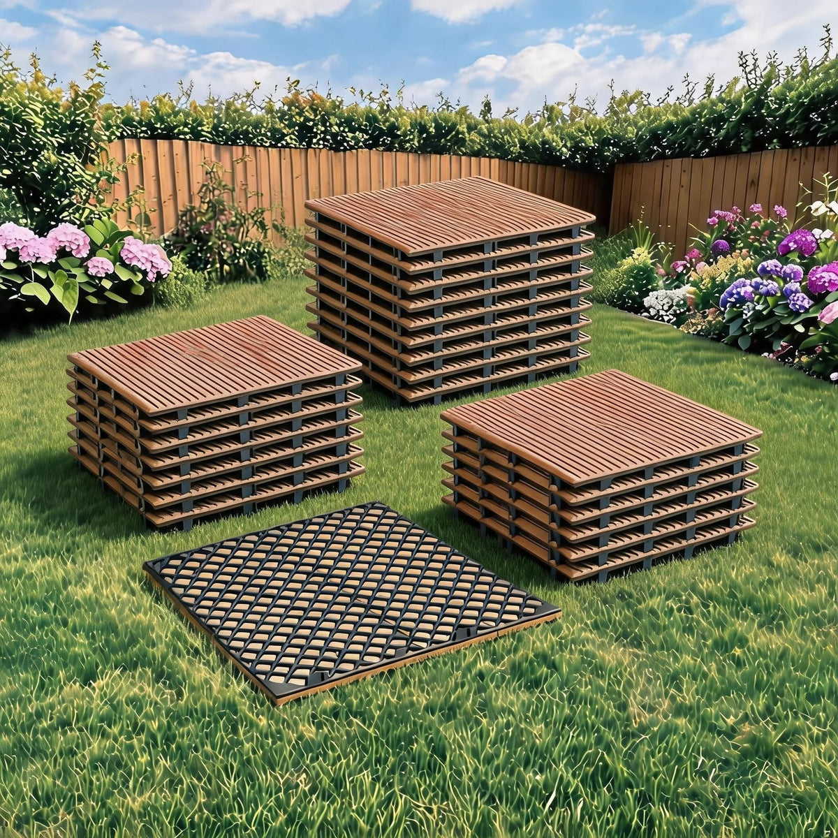 30x30 Acacia Wood Interlocking Deck Tiles Slip-Resistant for Patios & Balconies - view 2