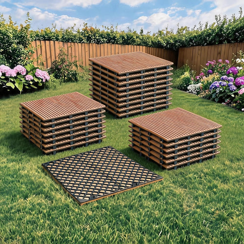 30x30 Acacia Wood Interlocking Deck Tiles Slip-Resistant for Patios & Balconies - view 2