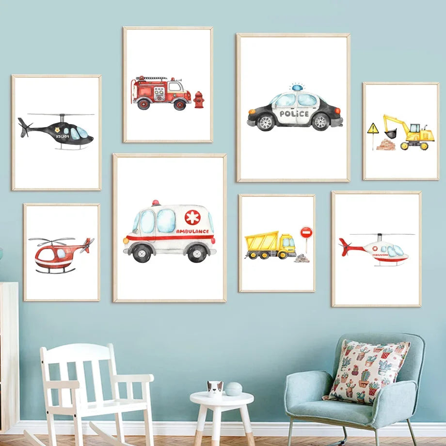 Wall decoration fire truck ambulance and plane for children - view 4