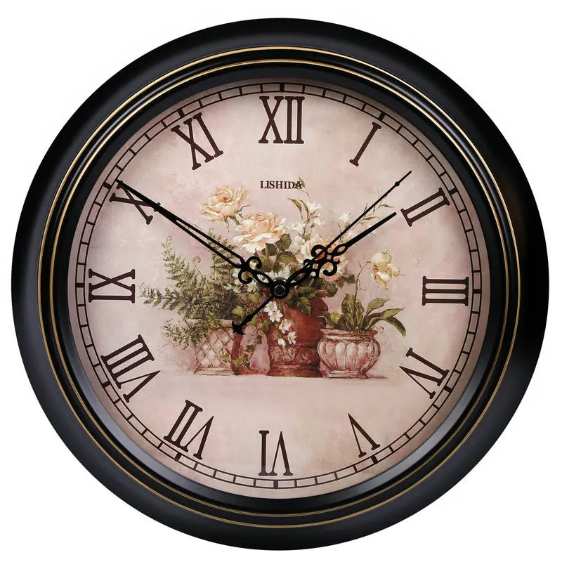 Silent retro style shabbaby wall clock chic interior decoration - Style 1 / 16 inches