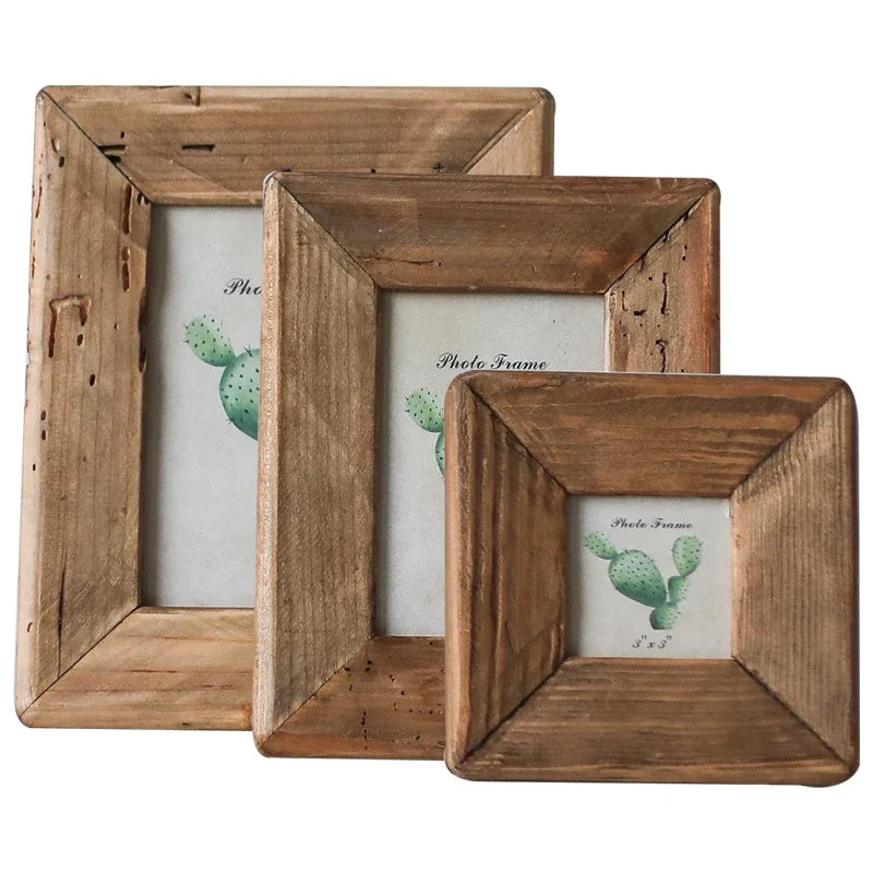 Rustic Retro Style Photo Frame For Tabletop Home Decoration, Handmade with Natural Brown Pine Wooden Picture Frame - view 3