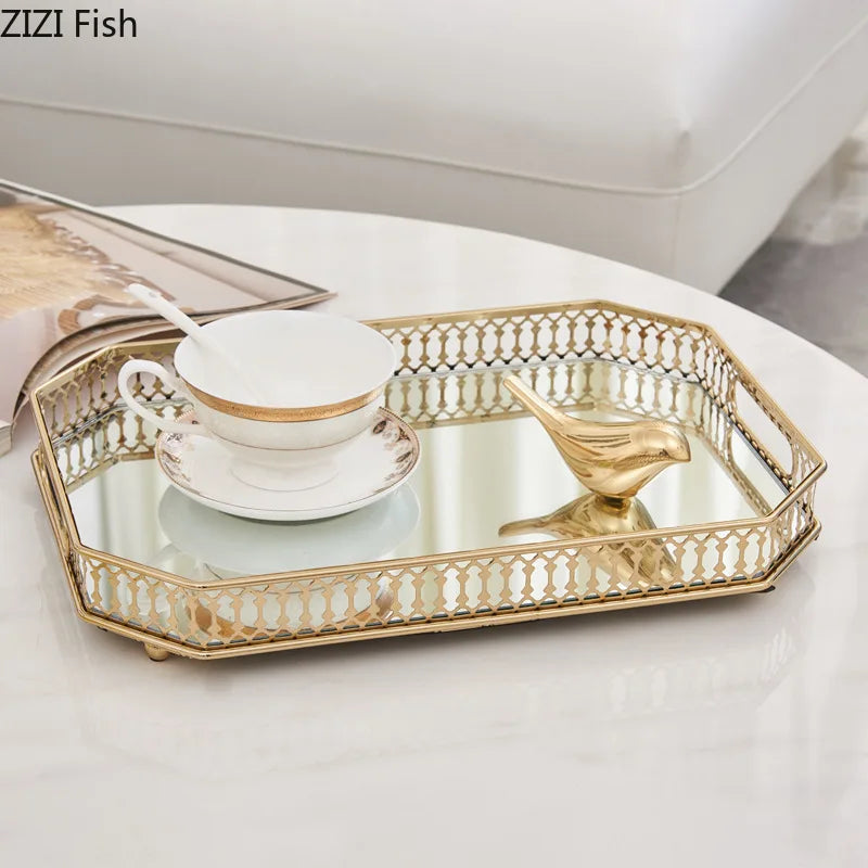 Vintage glass mirror decorative trays for storage and presentation - view 2
