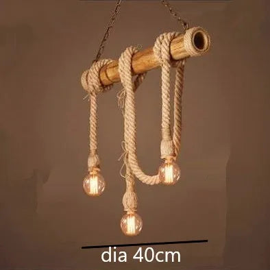 Vintage bamboo rope pendant light for interior decoration - 3 Heads