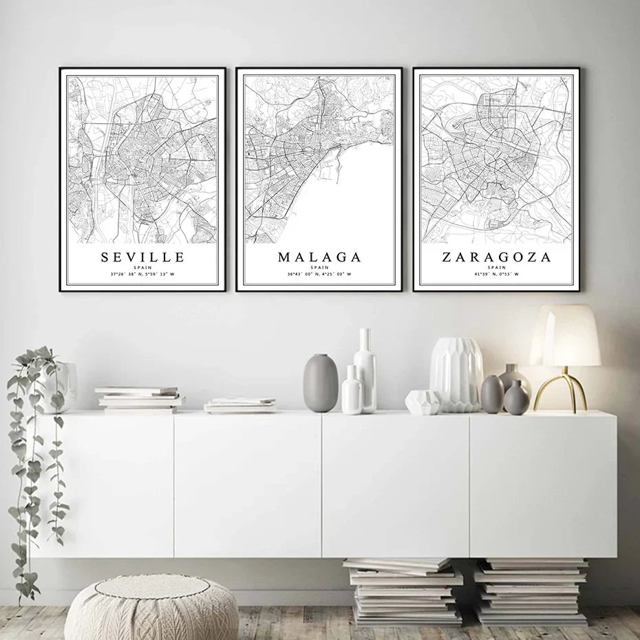 Artistic map of Spanish cities for interior decoration - view 2