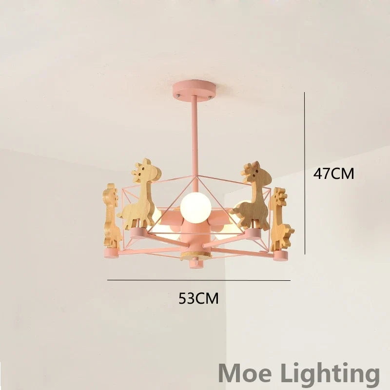 Giraffe hanging wooden led for children - Pink 1 / Warm White