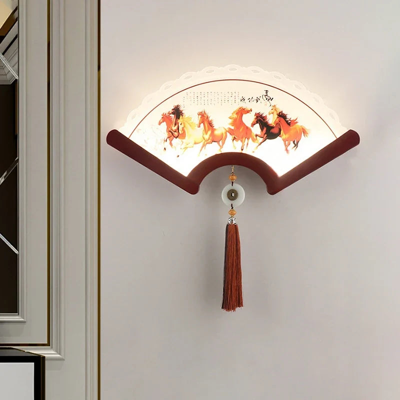 Japanese retro style wooden wall sconce fan LED - view 2