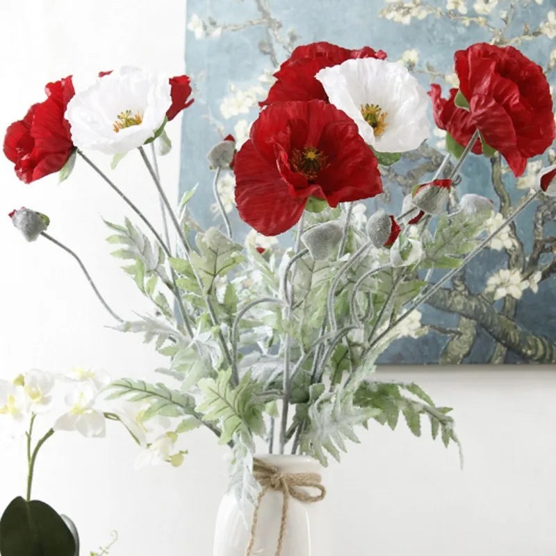 Large branch of artificial flowers poppy for decoration spring