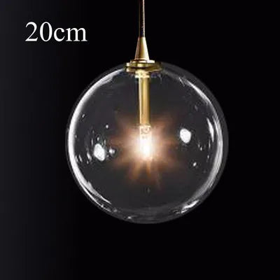 Transparent glass pendant light with modern and vintage bubbles - Diameter 20cm