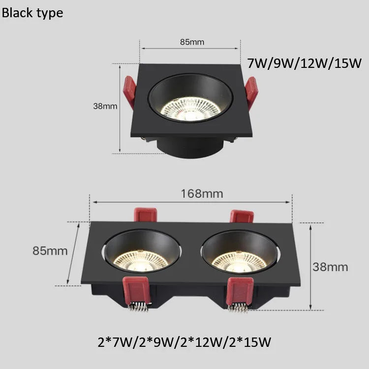 Variable intensity built-in led spotlights for indoors - Warm Light 3000K / Black Type / 7W Dimmable