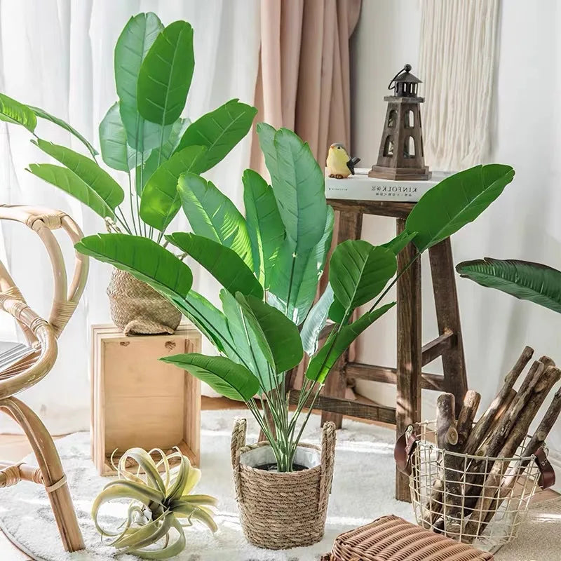 Artificial banana tropical plants with decorative palm leaves