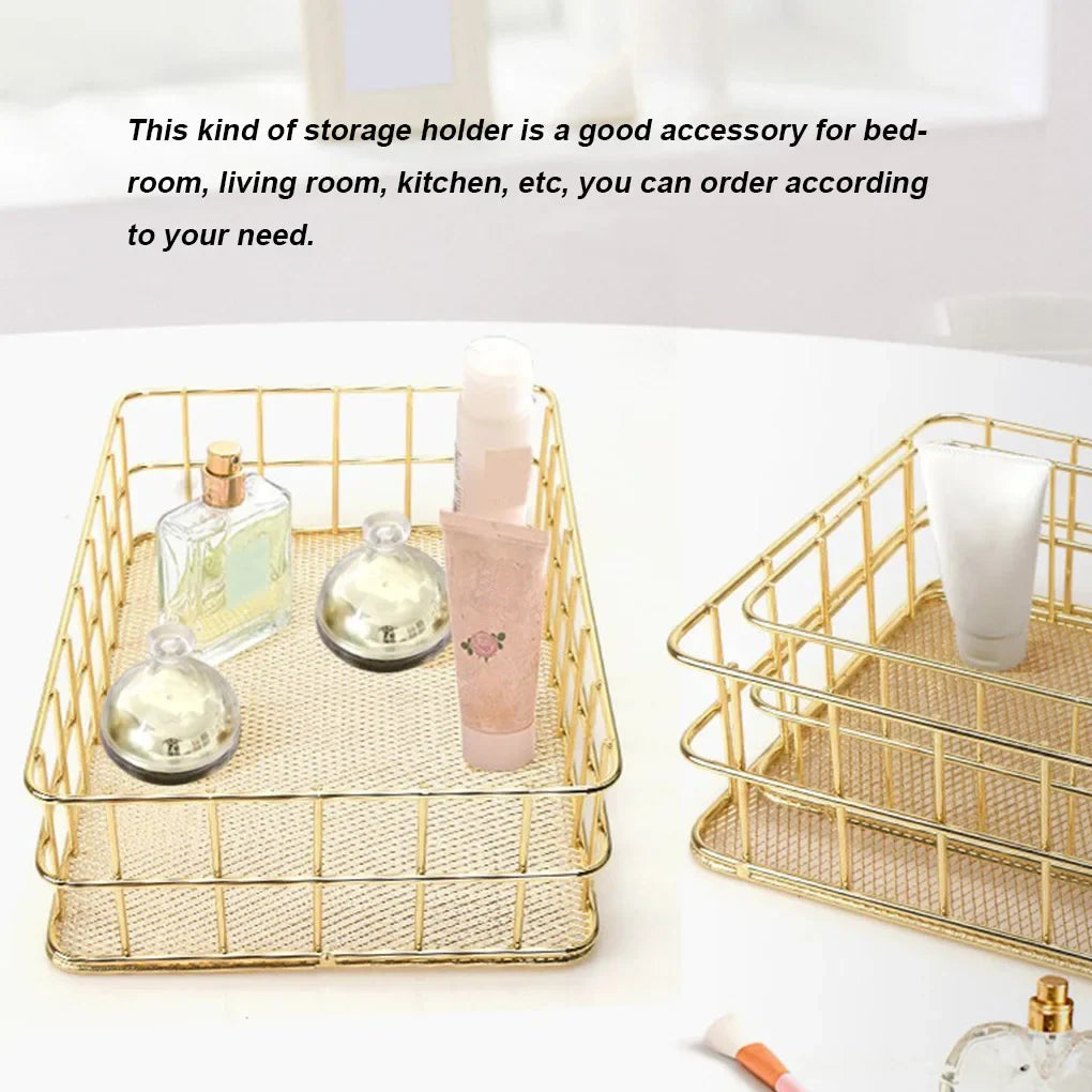 Gold iron storage basket for office and supplies - view 4