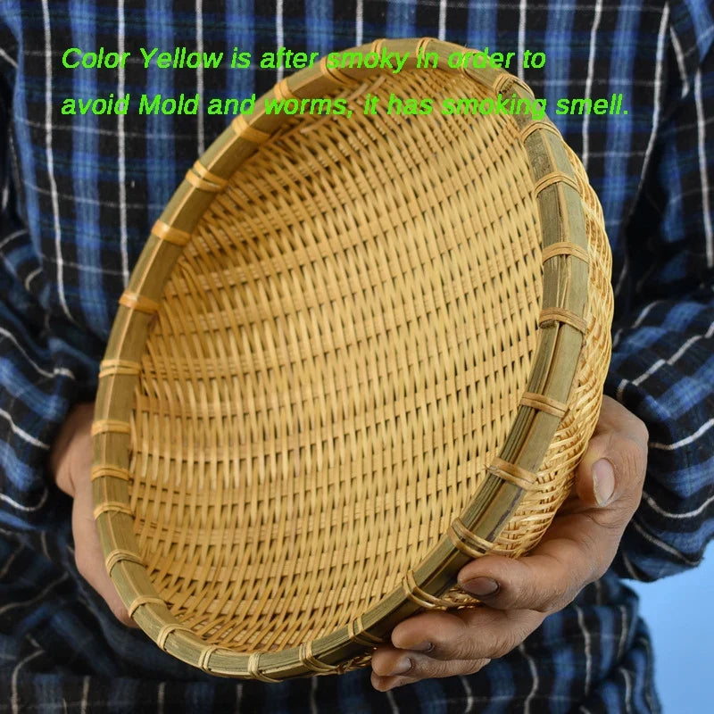 Natural Eco-Friendly Handmade Bamboo Basket, Rattan Storage Basket, Fruit, Vegetables, Bread, Home Organizer - yellow / 20x6.5cm
