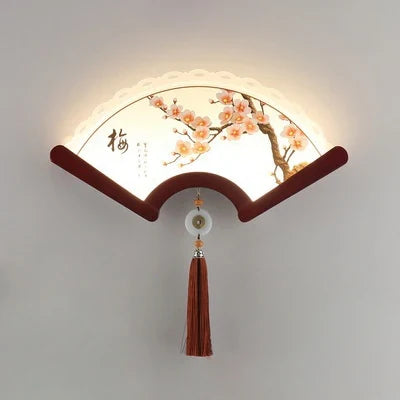 Japanese retro style wooden wall sconce fan LED - Trichromatic Light / 2