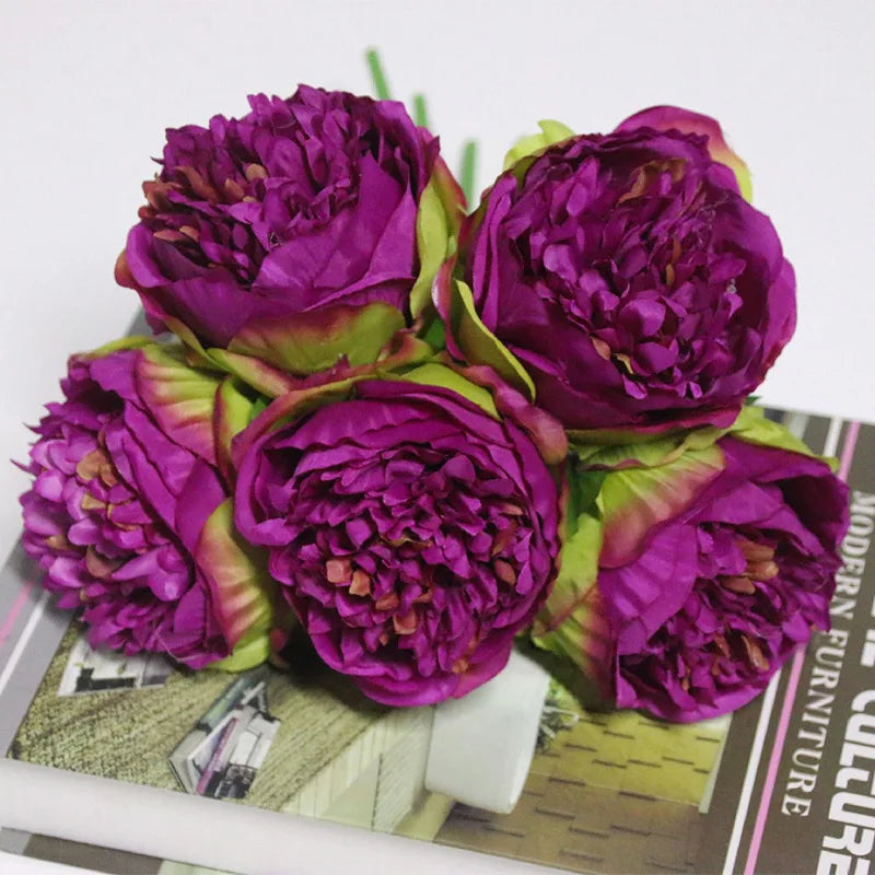 Bouquet of 5 artificial silk peonies for decoration - Red rose