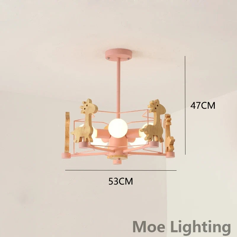 Giraffe hanging wooden led for children - Pink / Warm White