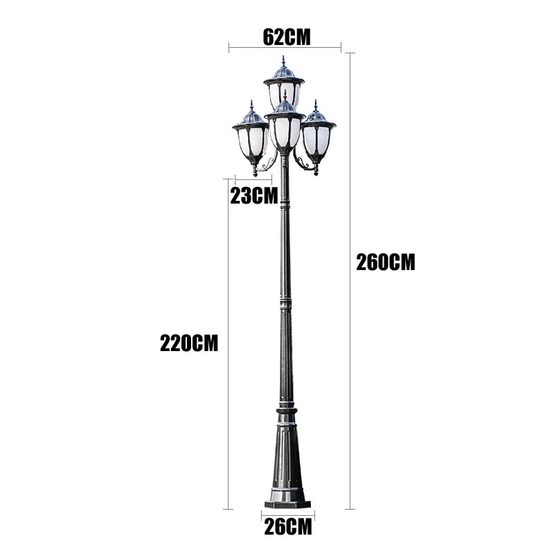 European four-head outdoor waterproof garden lamp - Four black heads / Douille E27 / CHINA: No light source