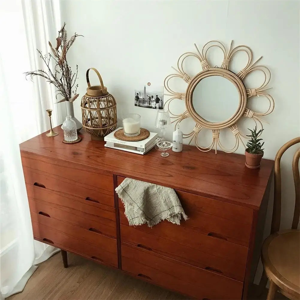 Retro wicker wall mirror for interior decoration - view 2