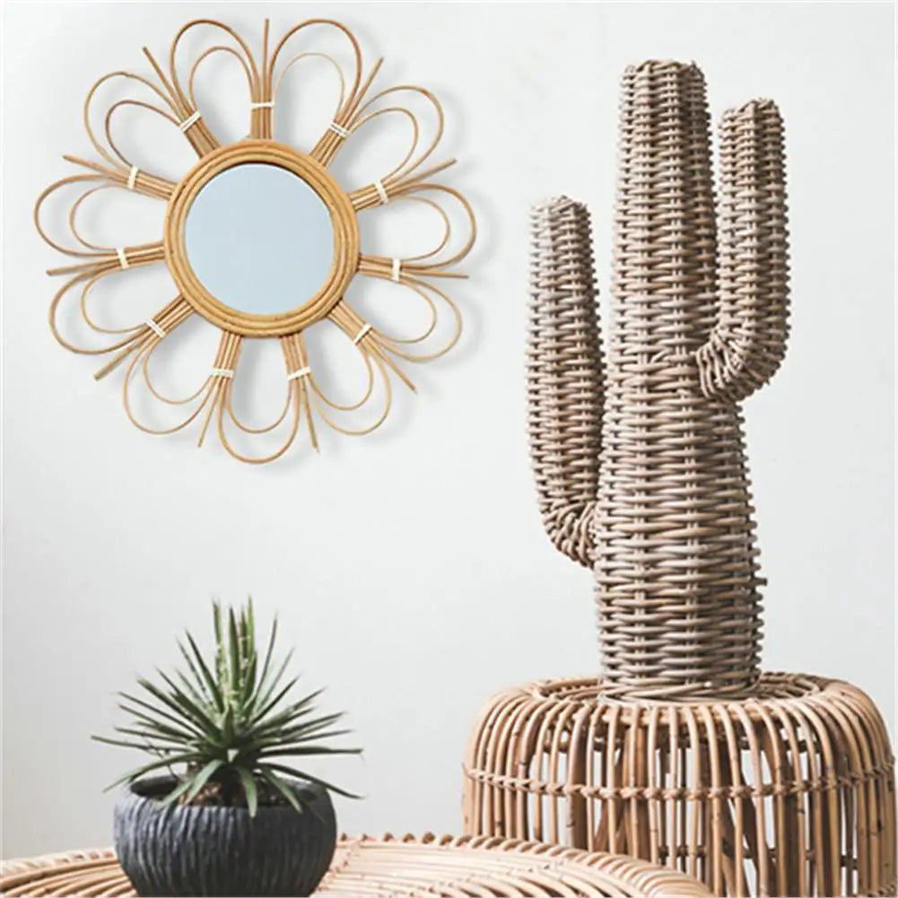 Retro wicker wall mirror for interior decoration - view 4