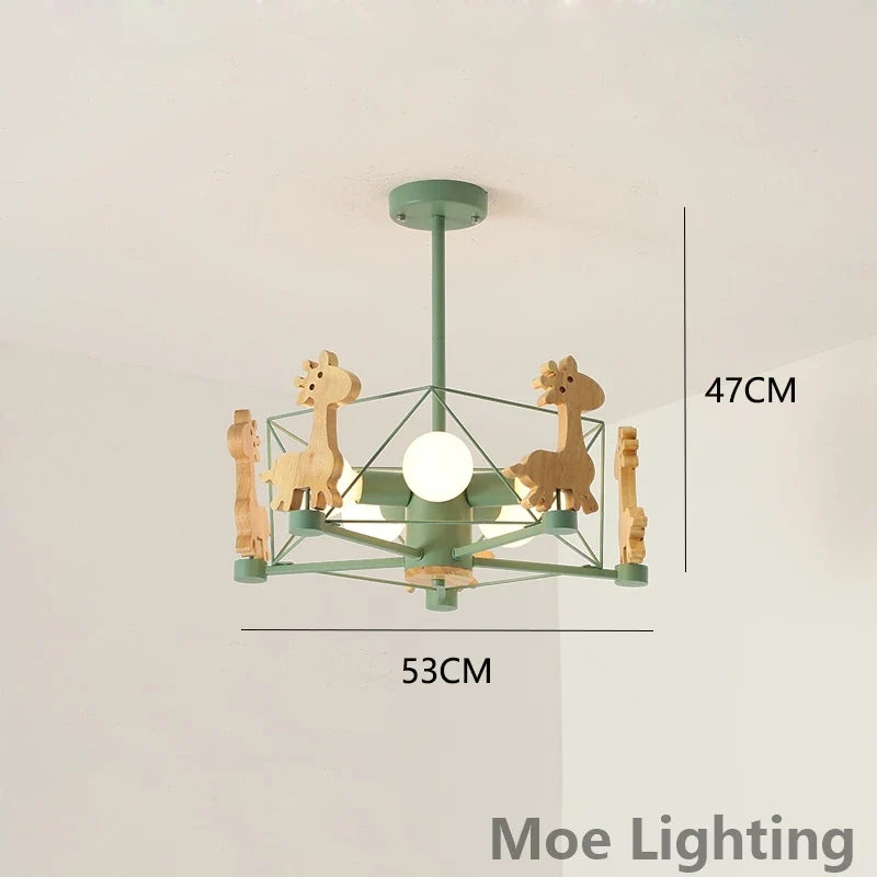 Giraffe hanging wooden led for children - Green / Warm White