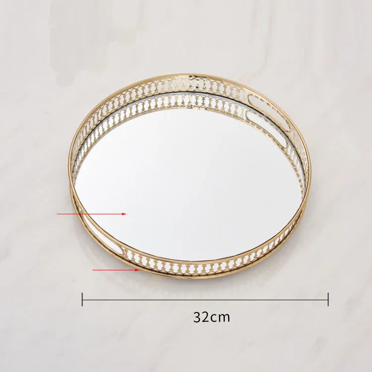 Vintage glass mirror decorative trays for storage and presentation - Round-L